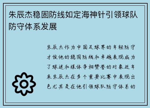 朱辰杰稳固防线如定海神针引领球队防守体系发展