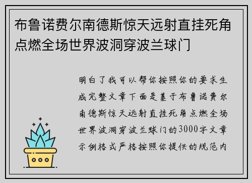 布鲁诺费尔南德斯惊天远射直挂死角点燃全场世界波洞穿波兰球门